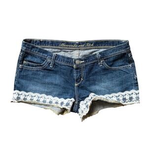 Abercrombie and Fitch Denim Shorts Lace Trim Dark Wash Low Rise Boho Y2K Womens